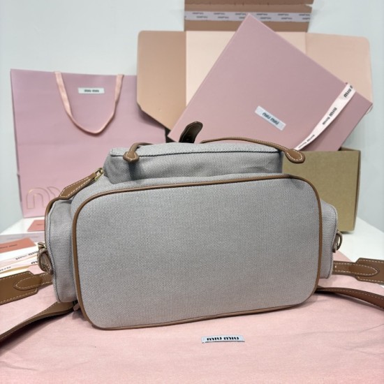 Replica Miu Miu Canvas Backpack in Aluminum - 1:1 AAA Quality