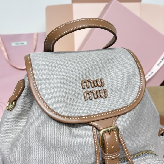 Replica Miu Miu Canvas Backpack in Aluminum - 1:1 AAA Quality