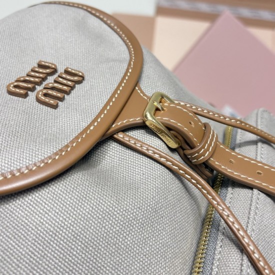 Replica Miu Miu Canvas Backpack in Aluminum - 1:1 AAA Quality