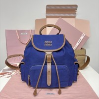Miu Miu Blue/Brandy Canvas and Leather Large Backpack