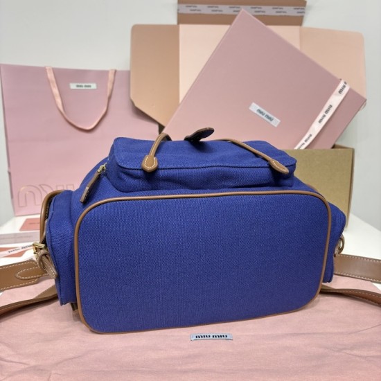 Replica Miu Miu Large Canvas Backpack - 1:1 Quality | miumiureplica.com Replica Miu Miu Canvas Backpack in Blue - 1:1 AAA Quality