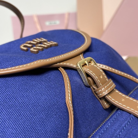 Replica Miu Miu Large Canvas Backpack - 1:1 Quality | miumiureplica.com Replica Miu Miu Canvas Backpack in Blue - 1:1 AAA Quality