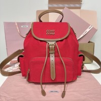 Miu Miu Red/Brandy Canvas and Leather Large Backpack