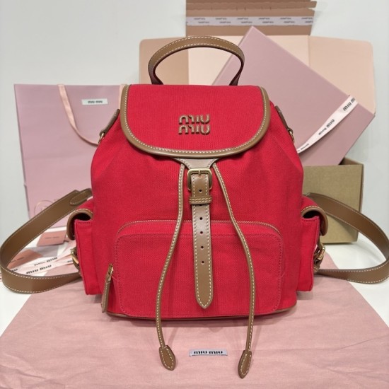 Replica Miu Miu Canvas Backpack in Red - 1:1 AAA Quality