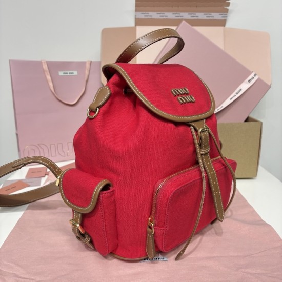 Replica Miu Miu Canvas Backpack in Red - 1:1 AAA Quality