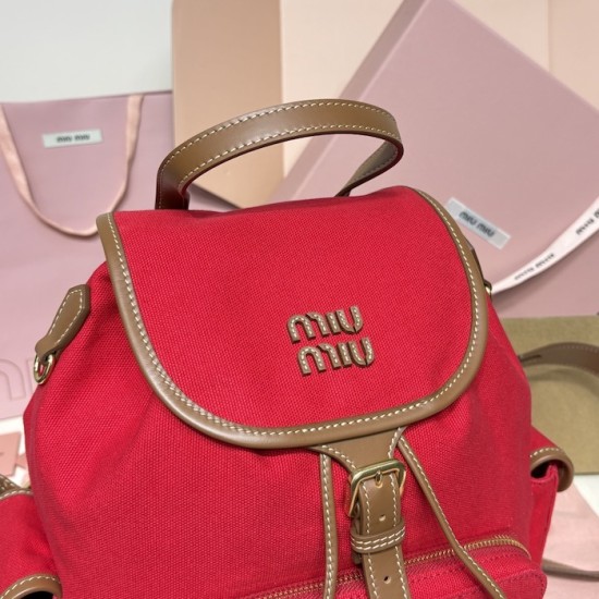 Replica Miu Miu Canvas Backpack in Red - 1:1 AAA Quality