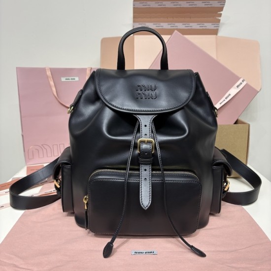 Replica Miu Miu Leather Backpack in Black - 1:1 AAA Quality
