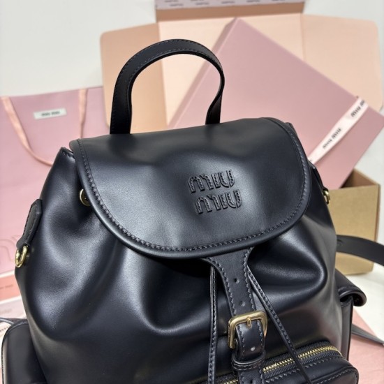 Replica Miu Miu Leather Backpack in Black - 1:1 AAA Quality