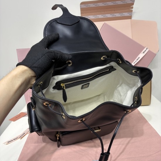 Replica Miu Miu Leather Backpack in Black - 1:1 AAA Quality
