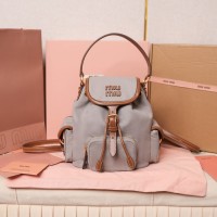 Miu Miu Aluminum/Brandy Canvas and Leather Backpack