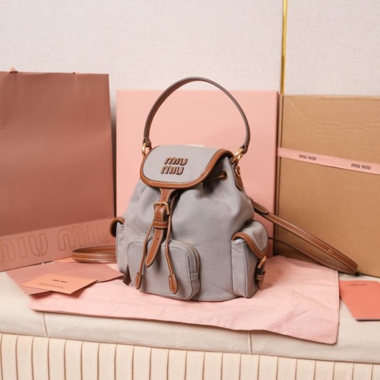 Replica Miu Miu Canvas Backpack in Aluminum - 1:1 AAA Quality