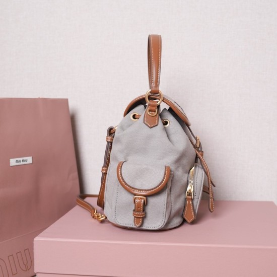 Replica Miu Miu Canvas Backpack in Aluminum - 1:1 AAA Quality