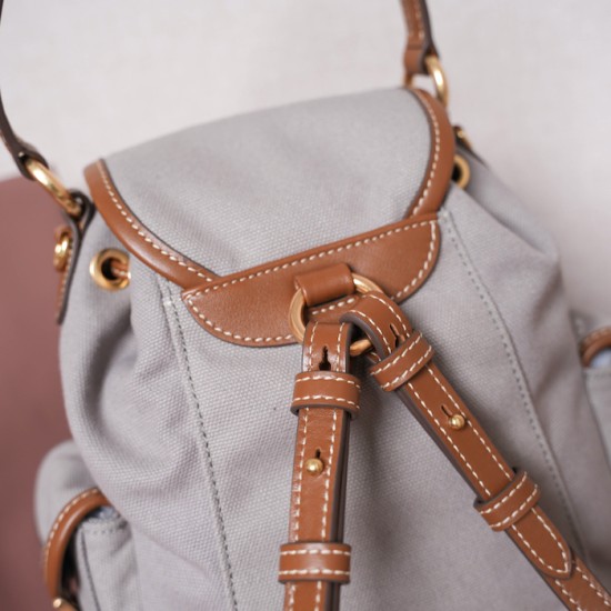 Replica Miu Miu Canvas Backpack in Aluminum - 1:1 AAA Quality