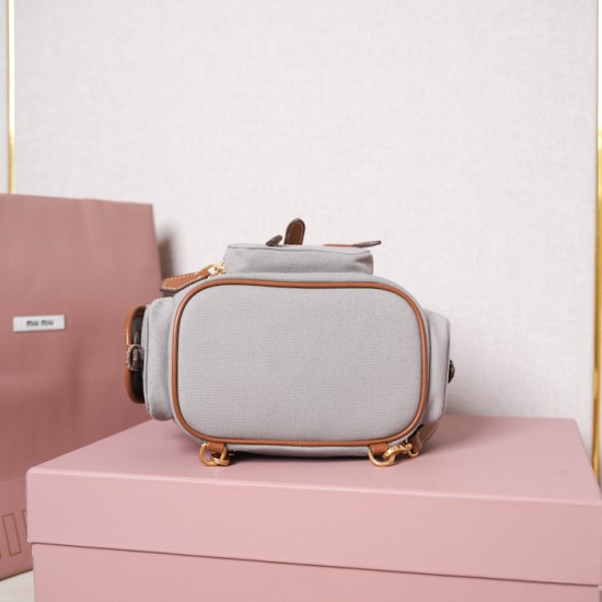Replica Miu Miu Canvas Backpack in Aluminum - 1:1 AAA Quality