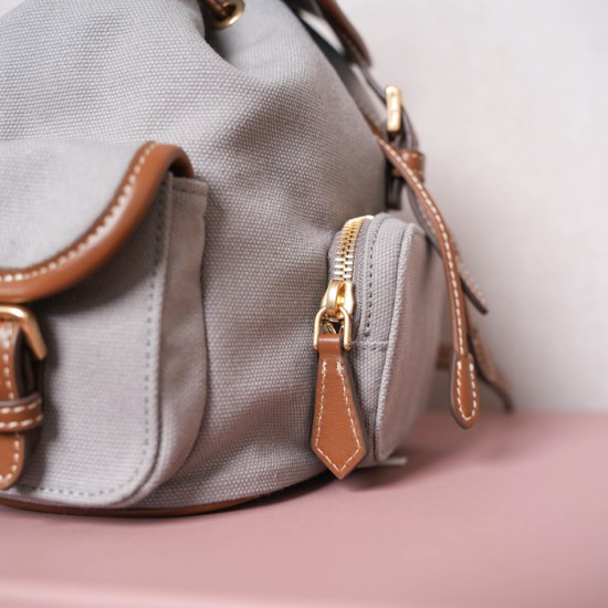 Replica Miu Miu Canvas Backpack in Aluminum - 1:1 AAA Quality