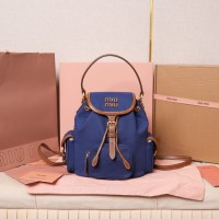 Miu Miu Cornflower Blue/Brandy Canvas and Leather Backpack