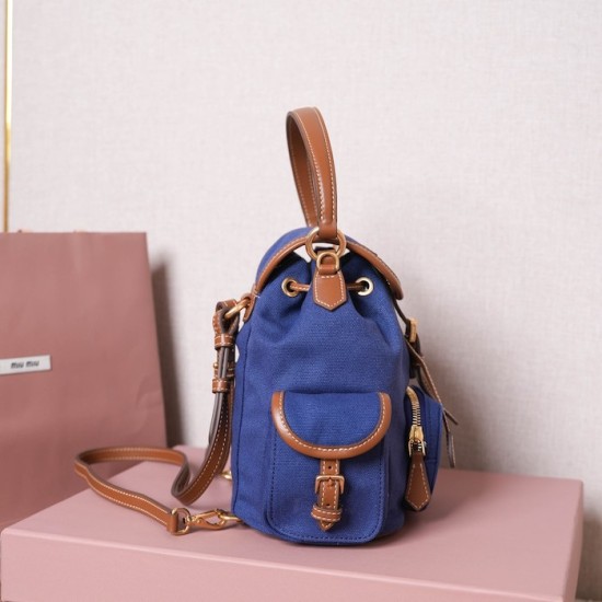 Replica Miu Miu Canvas Backpack - 1:1 Quality | miumiureplica.com Replica Miu Miu Canvas Backpack in Blue - 1:1 AAA Quality