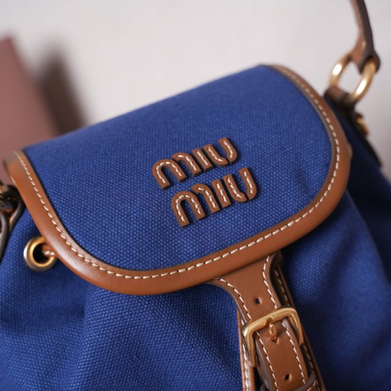 Replica Miu Miu Canvas Backpack - 1:1 Quality | miumiureplica.com Replica Miu Miu Canvas Backpack in Blue - 1:1 AAA Quality