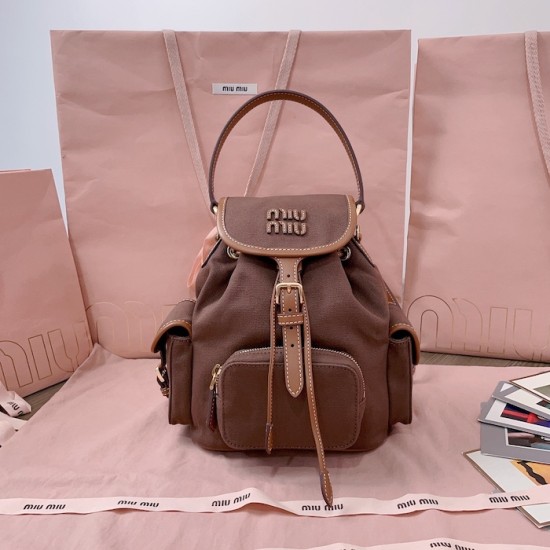 Replica Miu Miu Canvas Backpack - 1:1 Quality | miumiureplica.com Replica Miu Miu Canvas Backpack in Brown - 1:1 AAA Quality