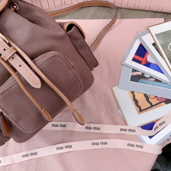 Replica Miu Miu Canvas Backpack - 1:1 Quality | miumiureplica.com Replica Miu Miu Canvas Backpack in Brown - 1:1 AAA Quality