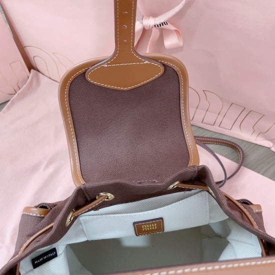 Replica Miu Miu Canvas Backpack - 1:1 Quality | miumiureplica.com Replica Miu Miu Canvas Backpack in Brown - 1:1 AAA Quality