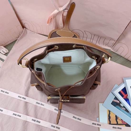 Replica Miu Miu Canvas Backpack - 1:1 Quality | miumiureplica.com Replica Miu Miu Canvas Backpack in Brown - 1:1 AAA Quality