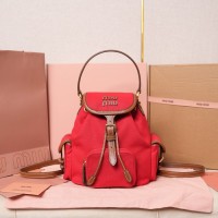 Miu Miu Red/Brandy Canvas and Leather Backpack
