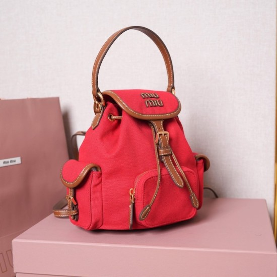 Replica Miu Miu Canvas Backpack in Red - 1:1 AAA Quality