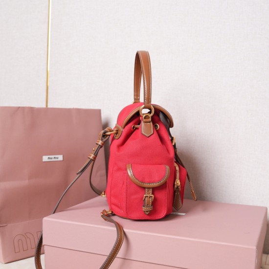 Replica Miu Miu Canvas Backpack in Red - 1:1 AAA Quality