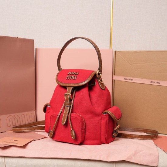 Replica Miu Miu Canvas Backpack in Red - 1:1 AAA Quality