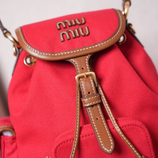 Replica Miu Miu Canvas Backpack in Red - 1:1 AAA Quality