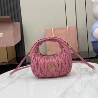 Miu Miu Begonia Pink Wander matelassé nappa leather mini hobo bag