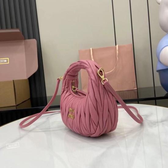 Replica Miu Miu Pink Mini Wander hobo bag - perfect clone with triangle logo