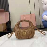 Miu Miu Caramel Wander matelassé nappa leather mini hobo bag