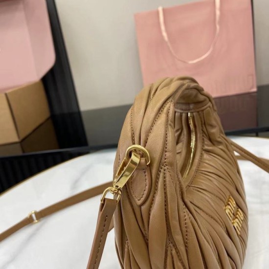 Replica Miu Miu Caramel Mini Wander hobo bag - perfect clone with triangle logo