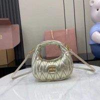 Miu Miu Pyrite Wander matelassé nappa leather mini hobo bag