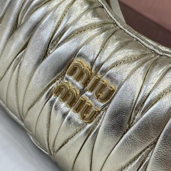Replica Miu Miu Gold Mini Wander hobo bag - perfect clone with triangle logo
