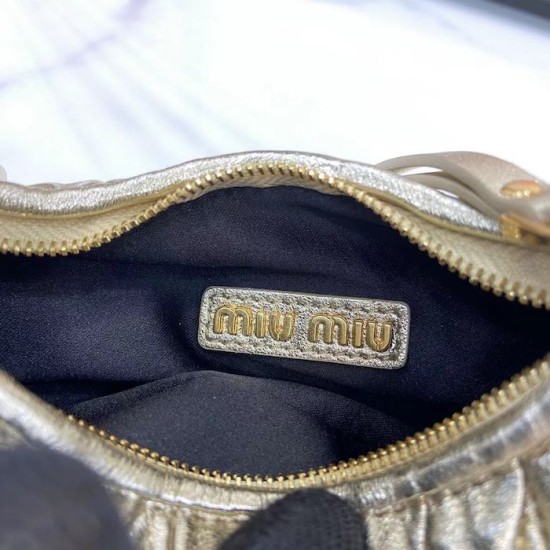 Replica Miu Miu Gold Mini Wander hobo bag - perfect clone with triangle logo