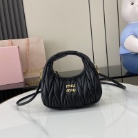 Miu Miu Black Wander matelassé nappa leather mini hobo bag
