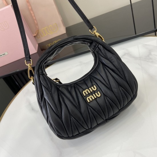 Replica Miu Miu Black Mini Wander hobo bag - perfect clone with triangle logo