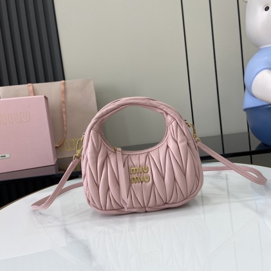 Replica Miu Miu Pink Mini Wander hobo bag - perfect clone with triangle logo