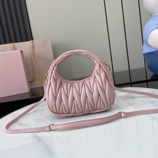 Replica Miu Miu Pink Mini Wander hobo bag - perfect clone with triangle logo