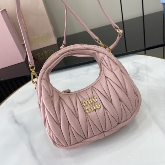 Replica Miu Miu Pink Mini Wander hobo bag - perfect clone with triangle logo
