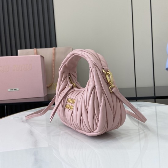 Replica Miu Miu Pink Mini Wander hobo bag - perfect clone with triangle logo