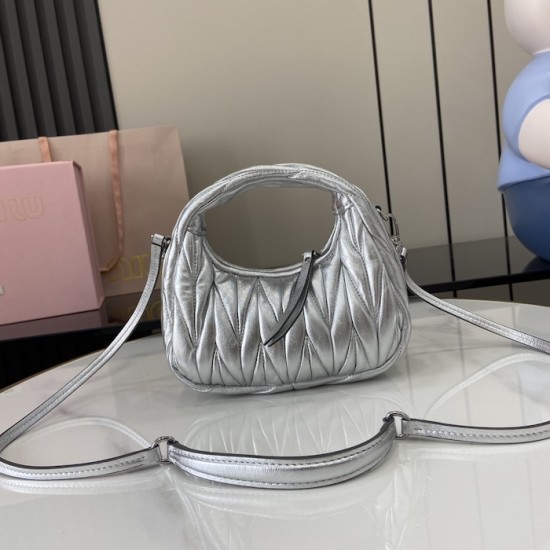 Replica Miu Miu Silver Mini Wander hobo bag - perfect clone with triangle logo