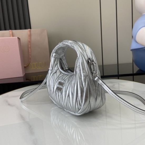 Replica Miu Miu Silver Mini Wander hobo bag - perfect clone with triangle logo