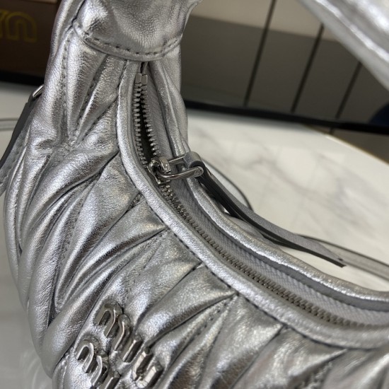 Replica Miu Miu Silver Mini Wander hobo bag - perfect clone with triangle logo