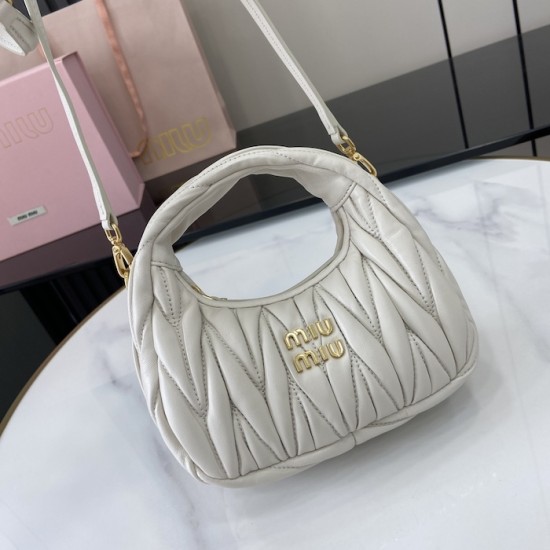AAA Fake Miu Miu White Mini Wander Bag| miumiureplica.com Replica Miu Miu White Mini Wander hobo bag - perfect clone with triangle logo