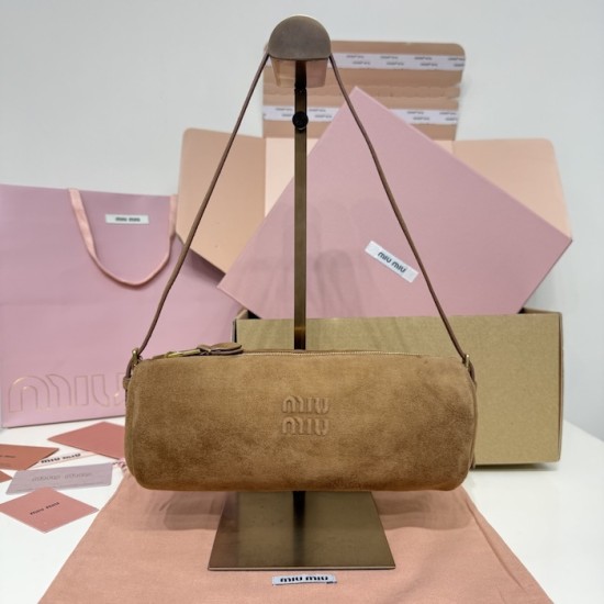 Replica Miu Miu Cocoa Brown suede clutch with gold chain strap