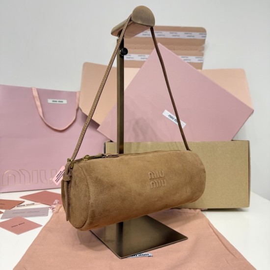 Replica Miu Miu Cocoa Brown suede clutch with gold chain strap